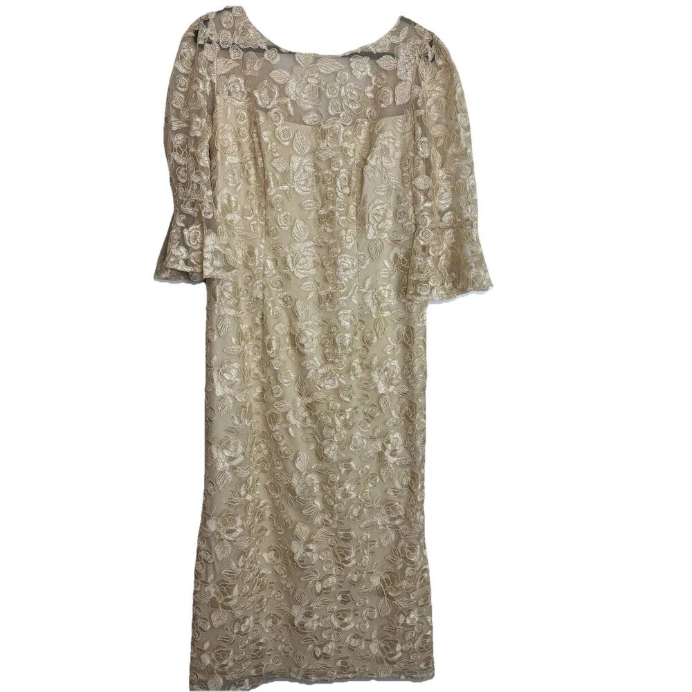 Adrianna Papell Champagne Lace Maxi Dress